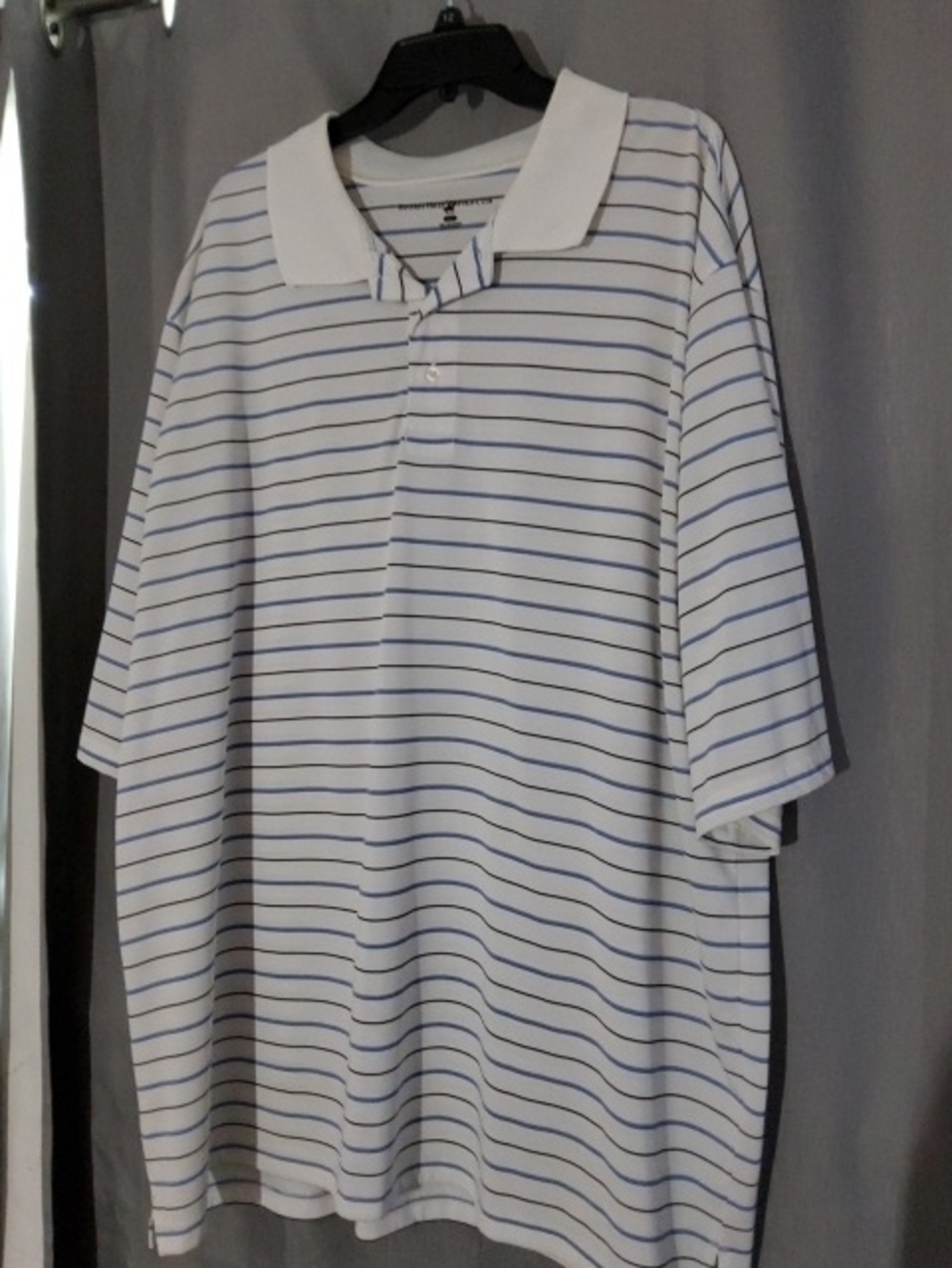 Beverly Hills Polo Club White Polo with Thin Blue Stripes